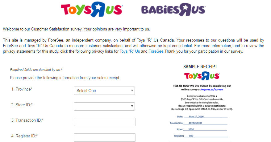 Toys R Us Customer Feedback Survey