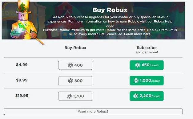 Buy Robux Page