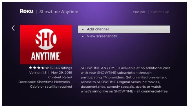 Activate Showtime Anytime on Roku TV