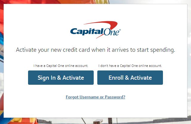 click on sign in to activate capital one card