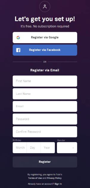 tubi tv account registration